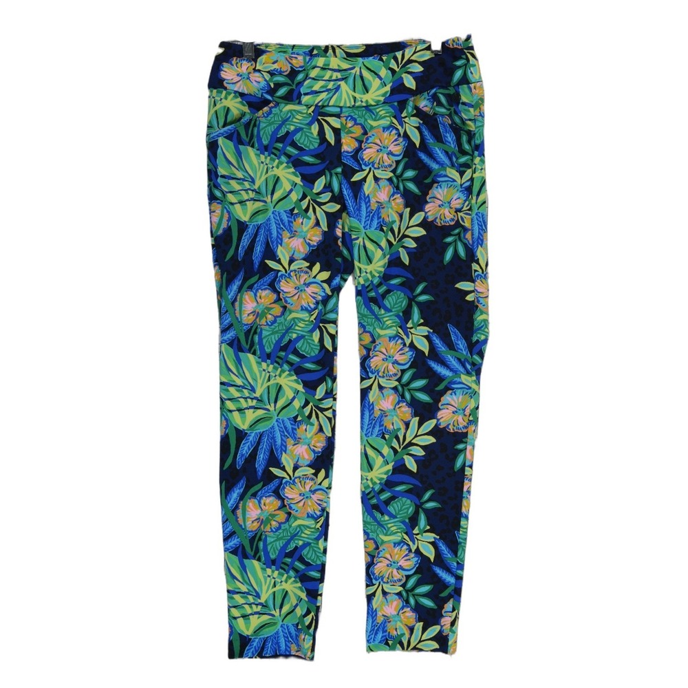Lilly Pulitzer Luxletic Leggings Women's Size 8 Blue Tropical Floral Leopard